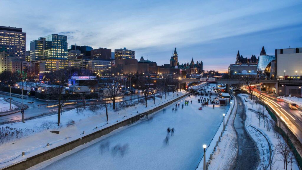 Skating-on-the-Rideau-Canal-at-night-winter-one of the best things to do in Ontario in winter -credit-Ottawa-Tourism