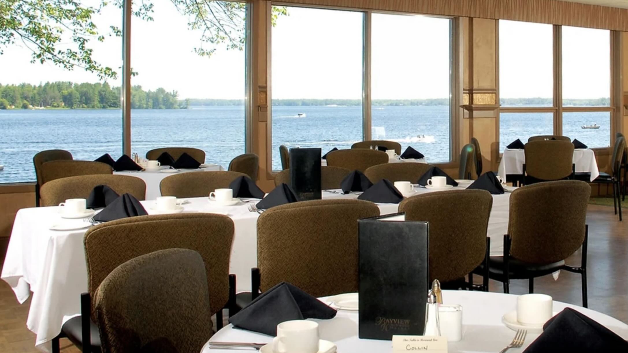 Bayview Wildwood Resort Dining room with view at one of the best all-inclusive resorts in Ontario
