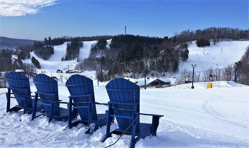 hidden valley ski hill view with Muskoka chairs
