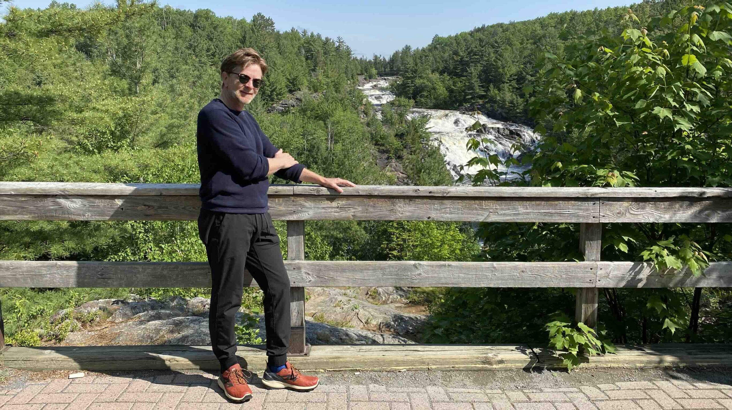 Author Bryan Dearsley exploring Onaping Falls in Sudbury