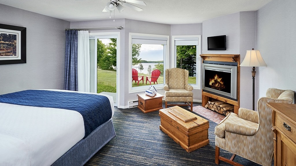 Sir Sam’s Inn & Spa, Eagle Lake bedroom with lake view at one of the best luxury Ontario inns