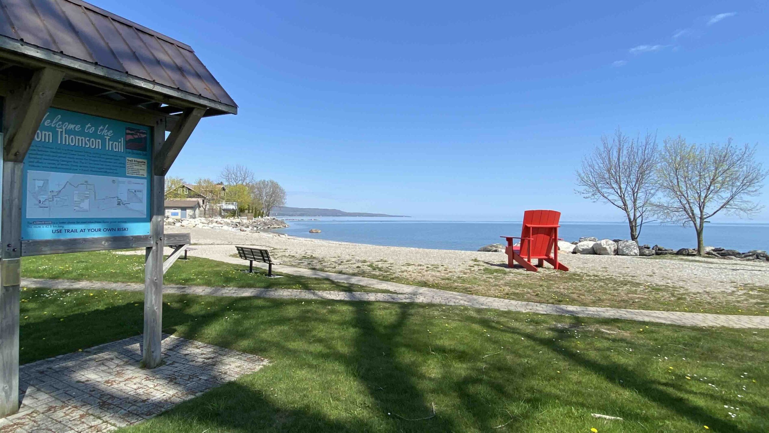 Tom Thomson Trail in Meaford with beach and chair